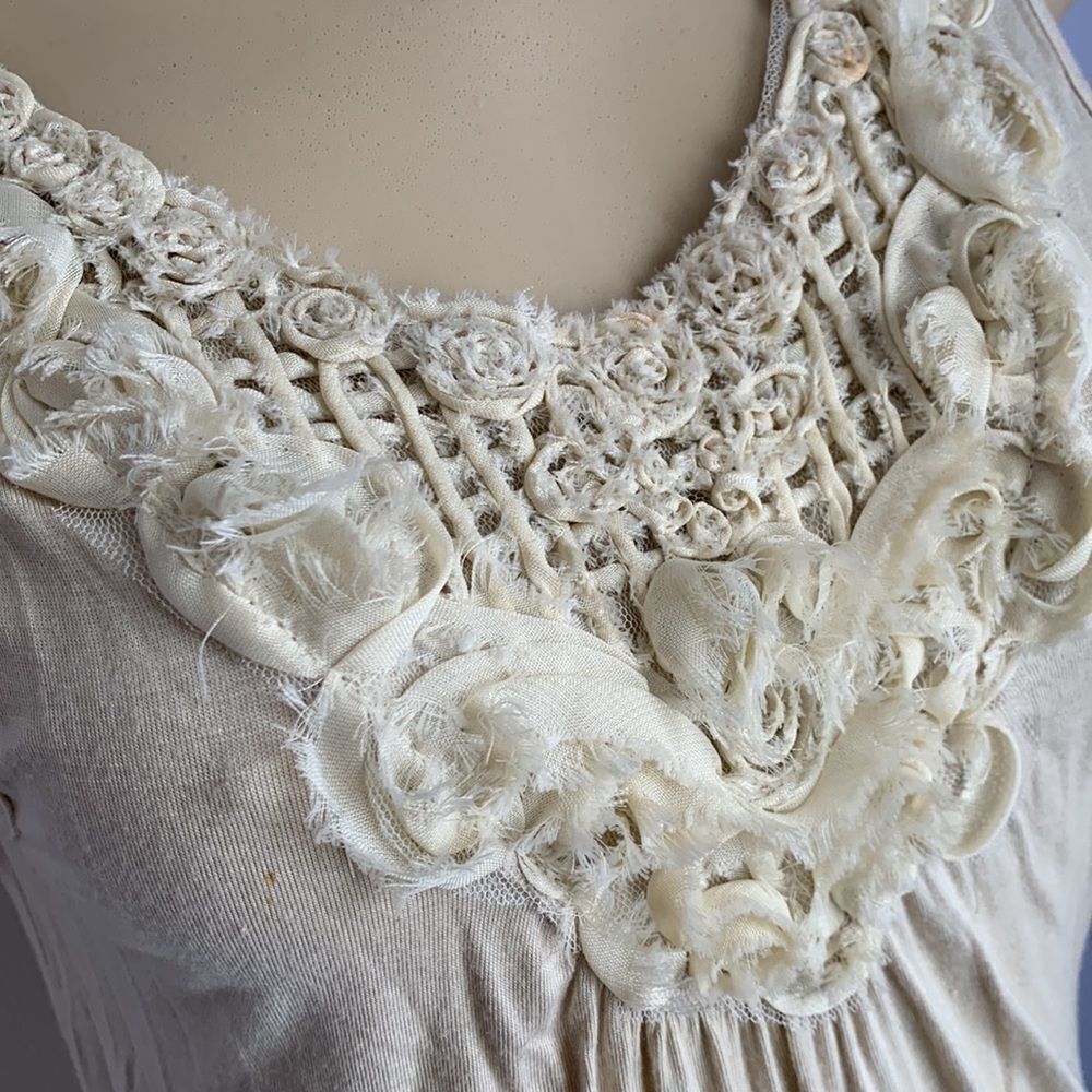 Designer Appliqué Tunic Dress S Beige